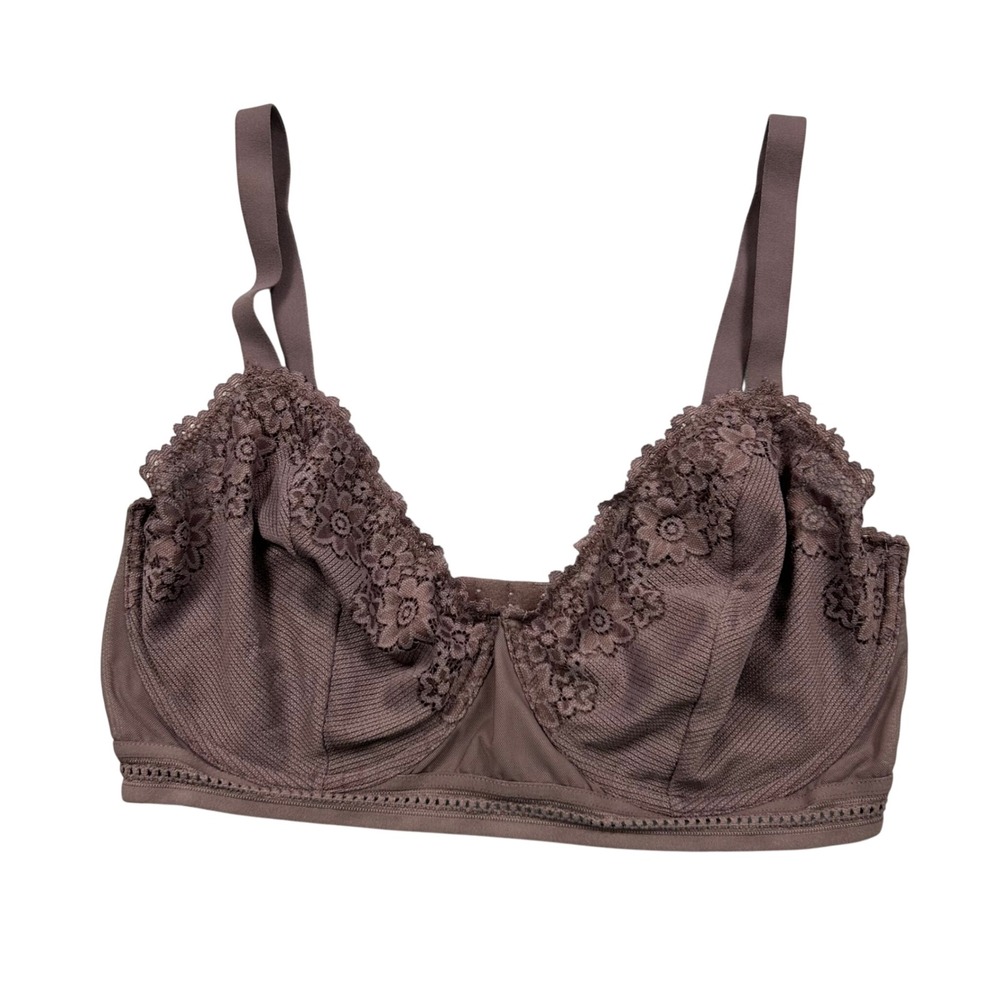 Adore Me Mauve Brown Floral Lace Ribbed Unlined Underwire Bra 36DDD BR-09909-DEM